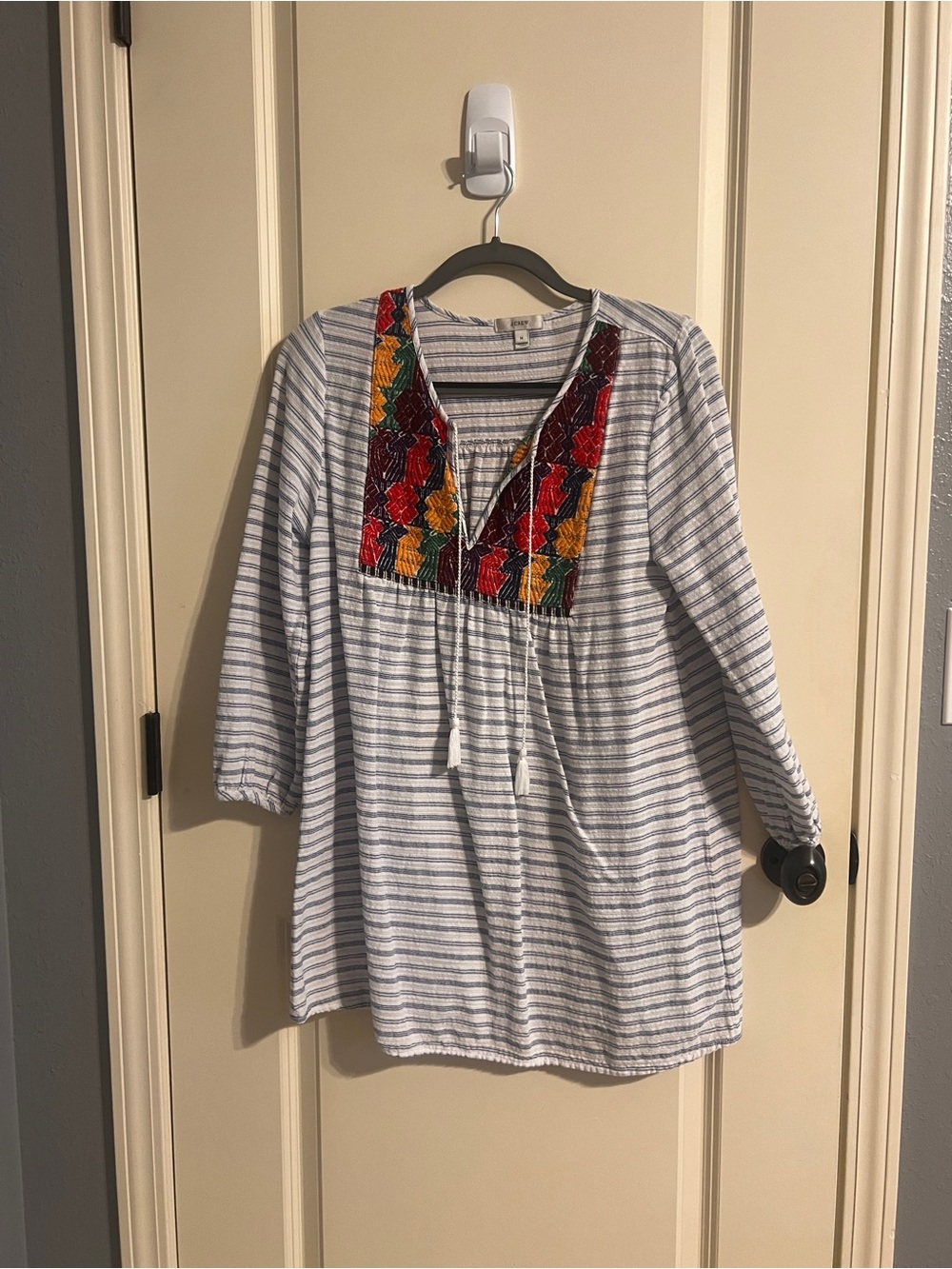 J. Crew Striped Dress with Colorful Embroidered Yoke